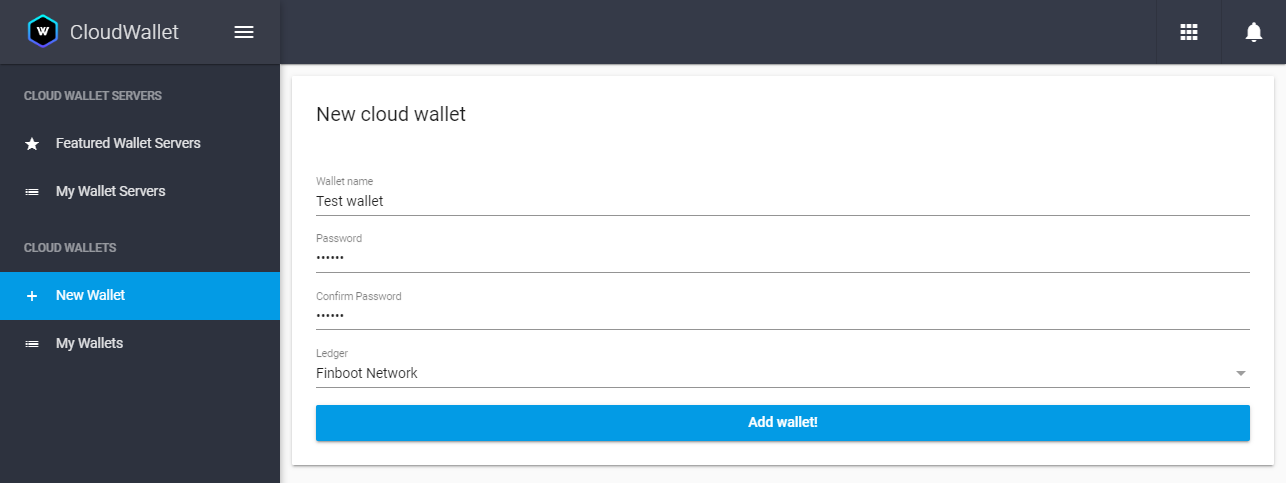 Create wallet screenshot